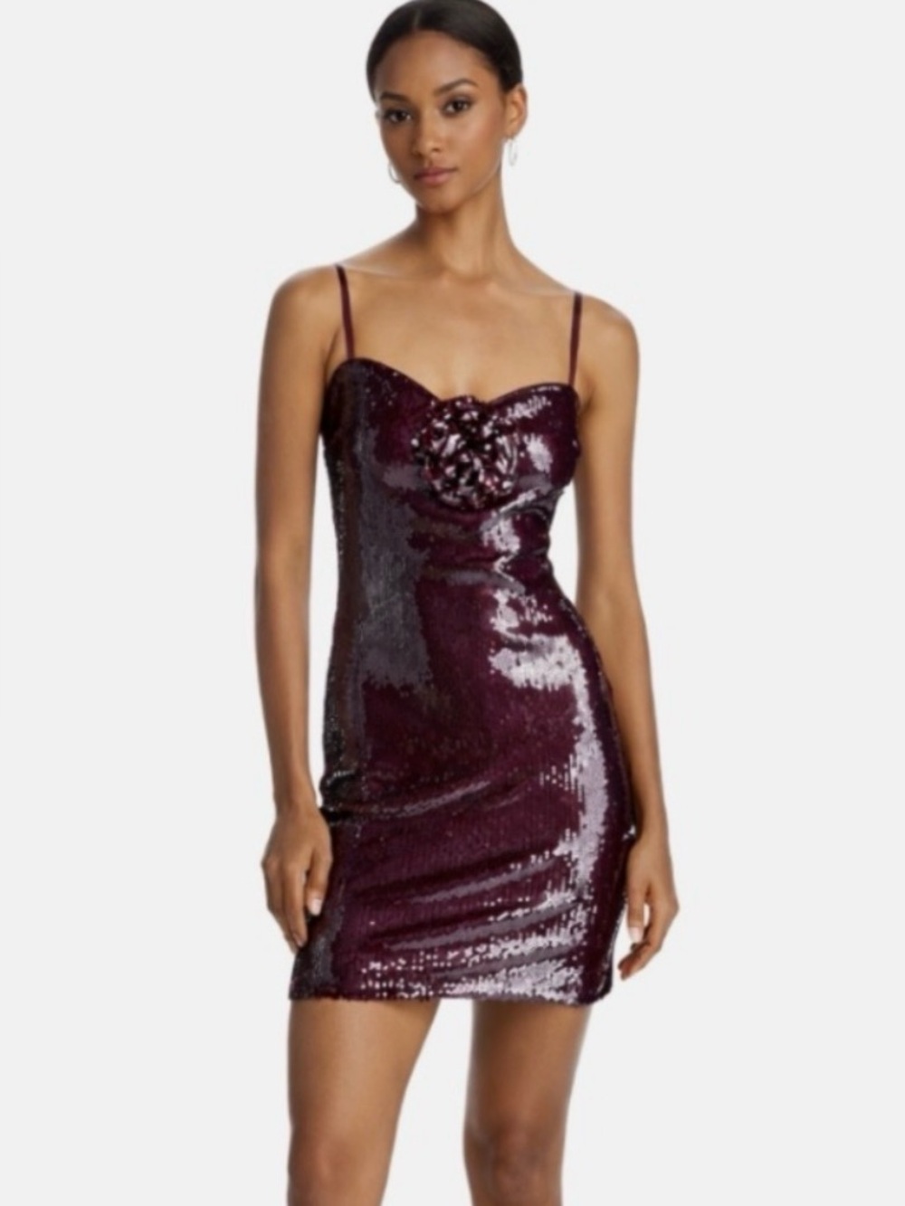 French Connection Sparkly Mini Dress in Deep Plum/Burgundy